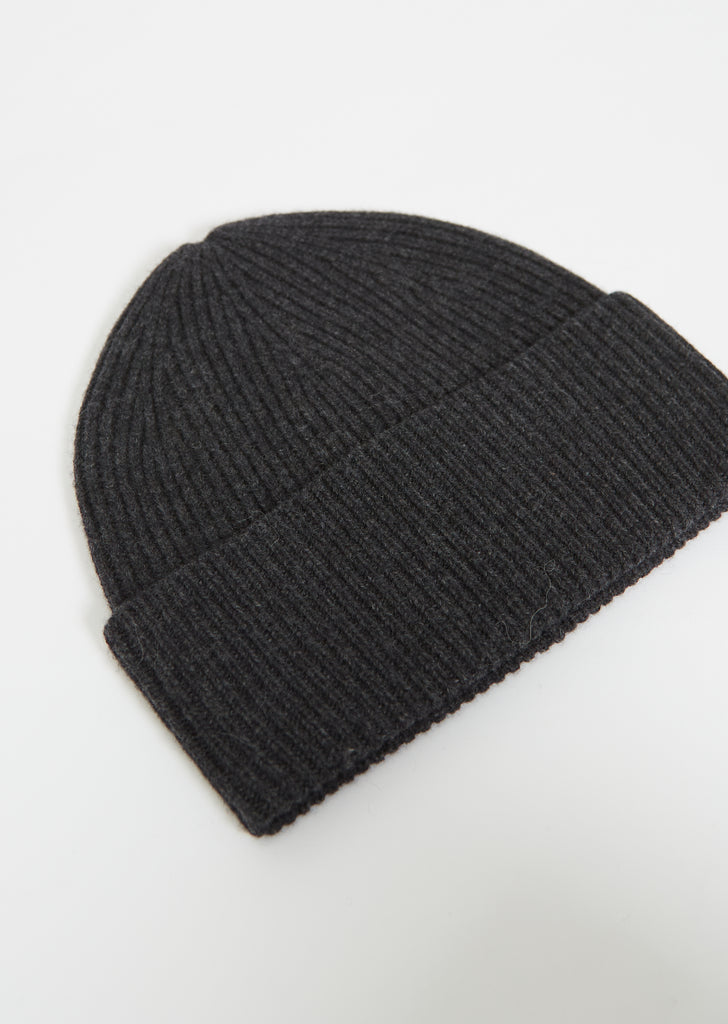 Wool Cashmere Knit Beanie — Dark Grey Melange