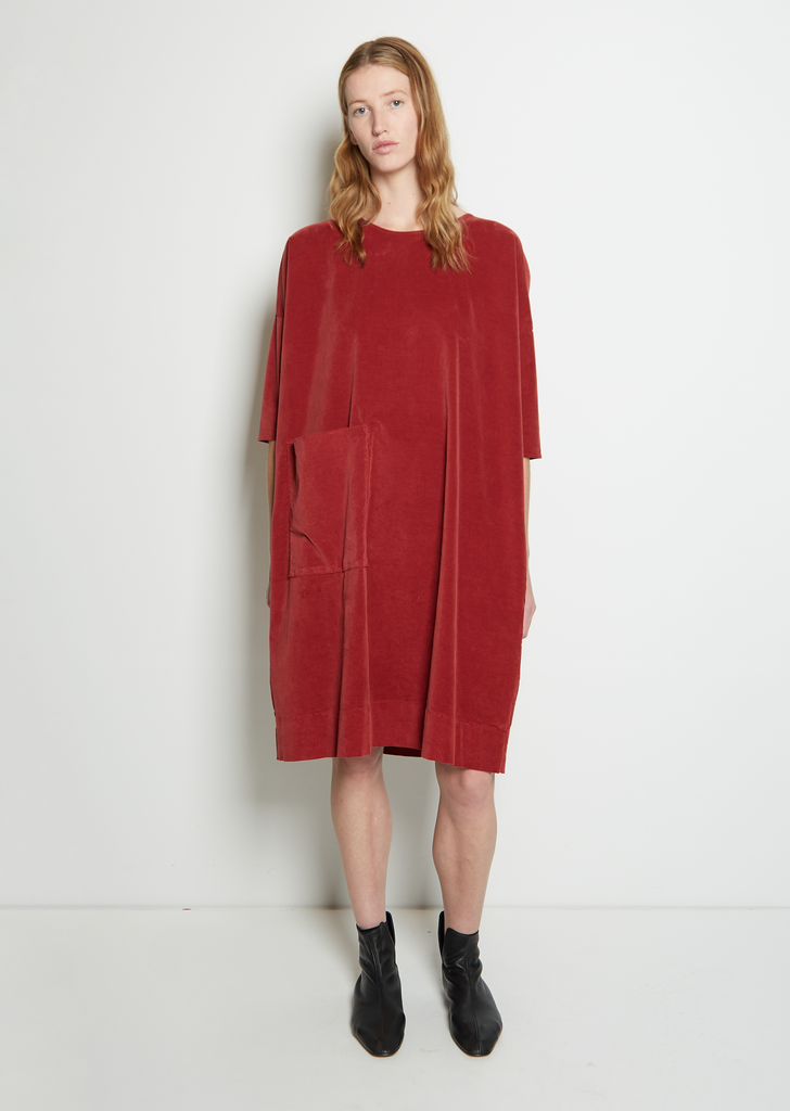 Cotton Velvet Dress — Red