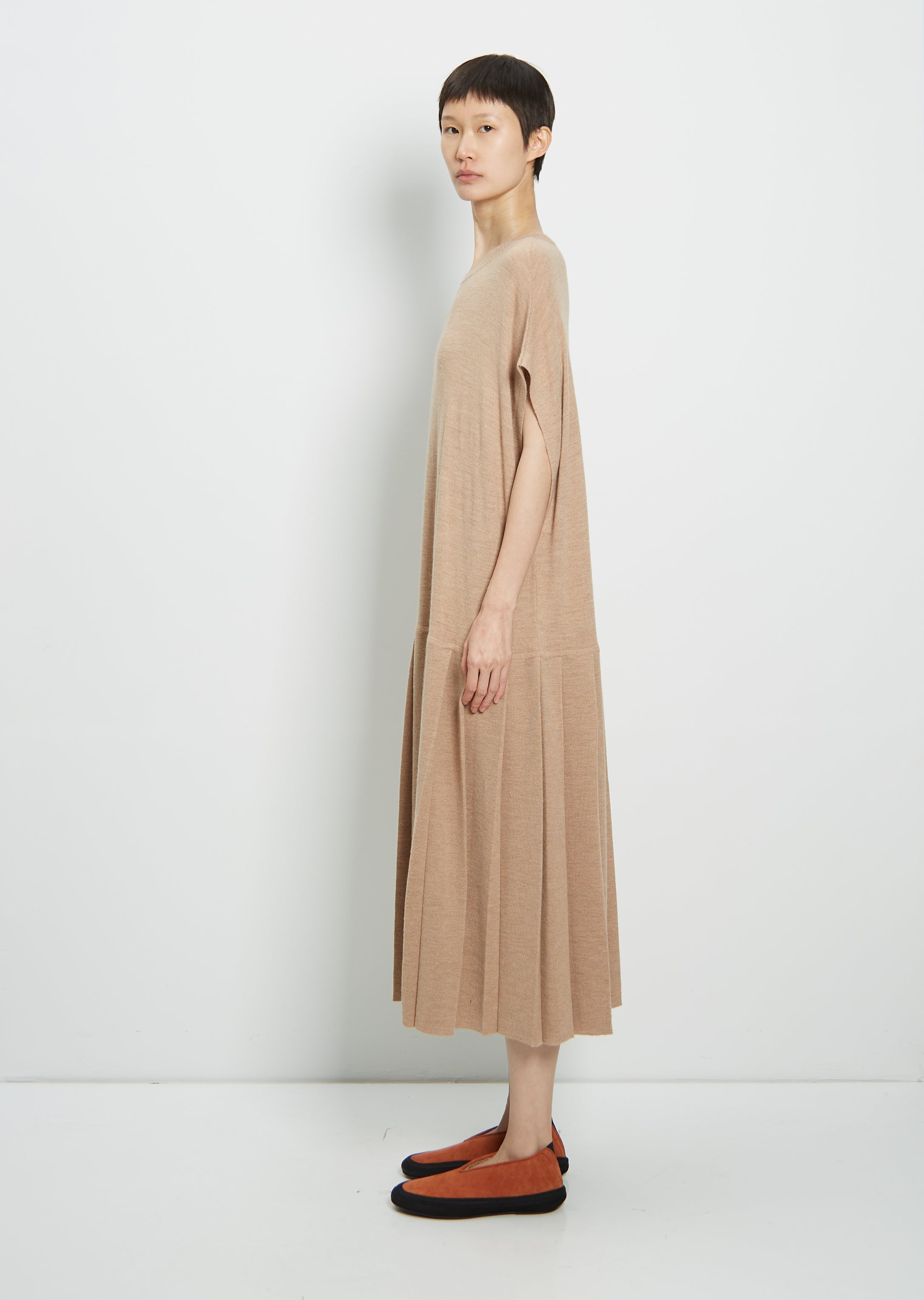 Pleat Wool Shift Dress La Garonne Pleat Wool Shift Dress La Garonne
