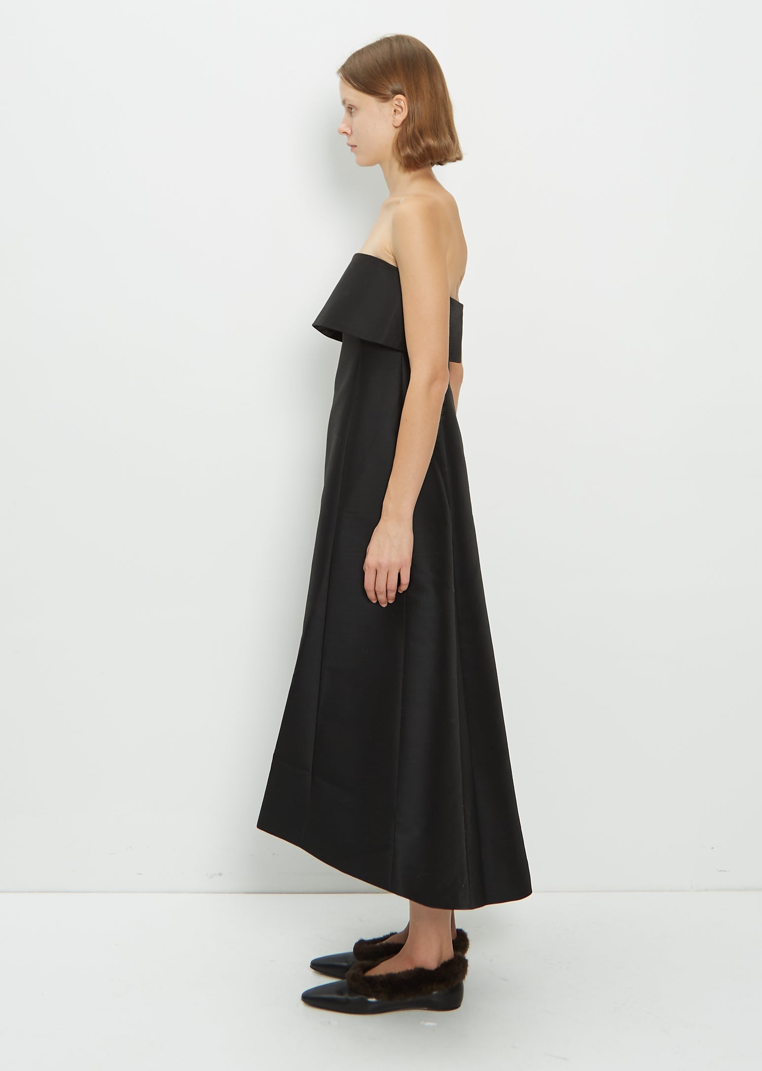 wool cotton dress Women's Crooked Skyline Strapless Waist Pleated Wool Cotton Midi Dress 0/1/2 Black MEAN BLVD Black / 0
