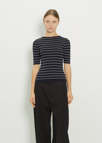 Striped Ribbed Cotton T-Shirt