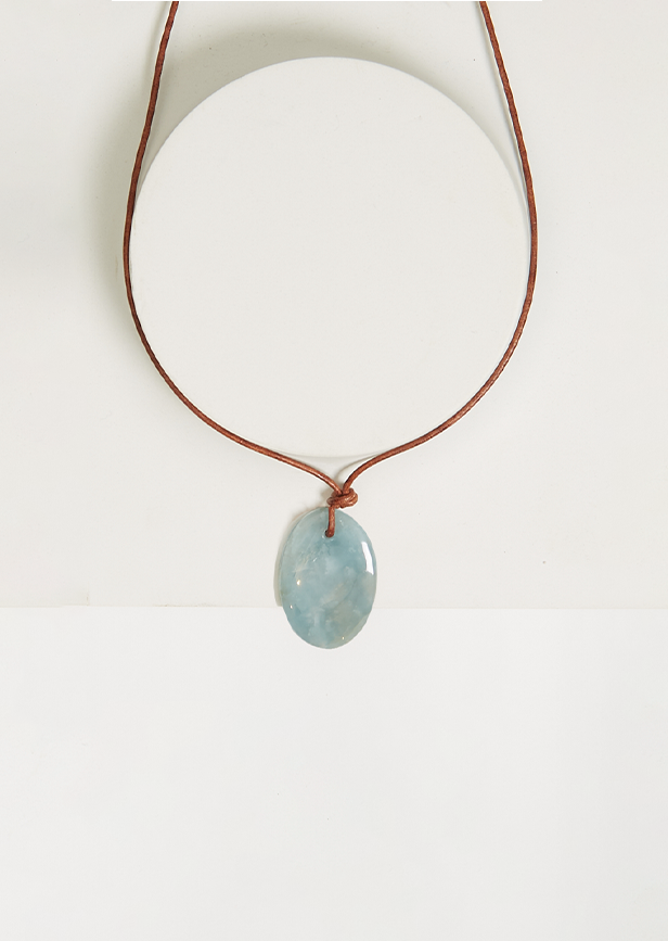 Aquamarine Leather Cord Necklace