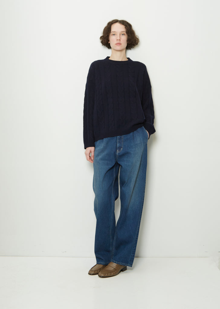 Vilma Cashmere Cable Sweater — Navy