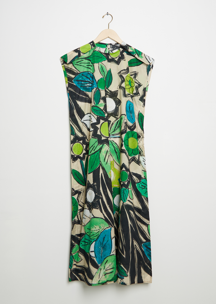 Dimi A-Line Cotton Dress — Green Flower