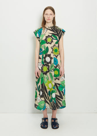 Dimi A-Line Cotton Dress — Green Flower