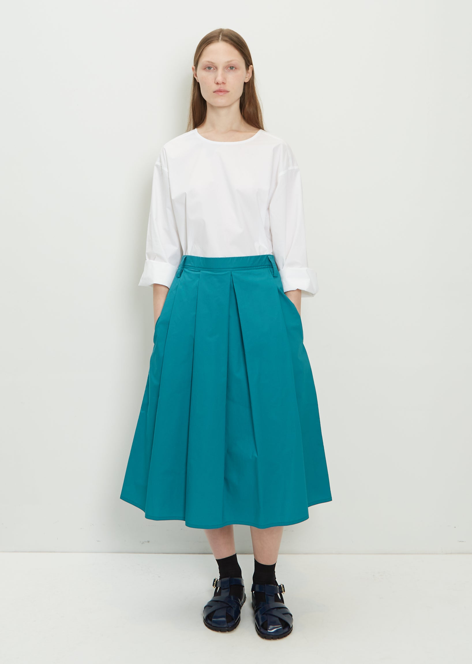 Selena Cotton Midi Skirt — Topaz Green – La Garçonne