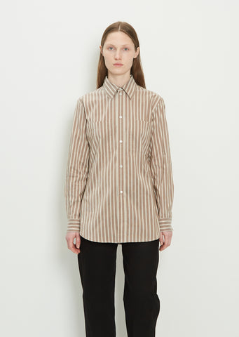 2 Pocket Fitted Cotton Silk Shirt — Chestnut/Beige/White