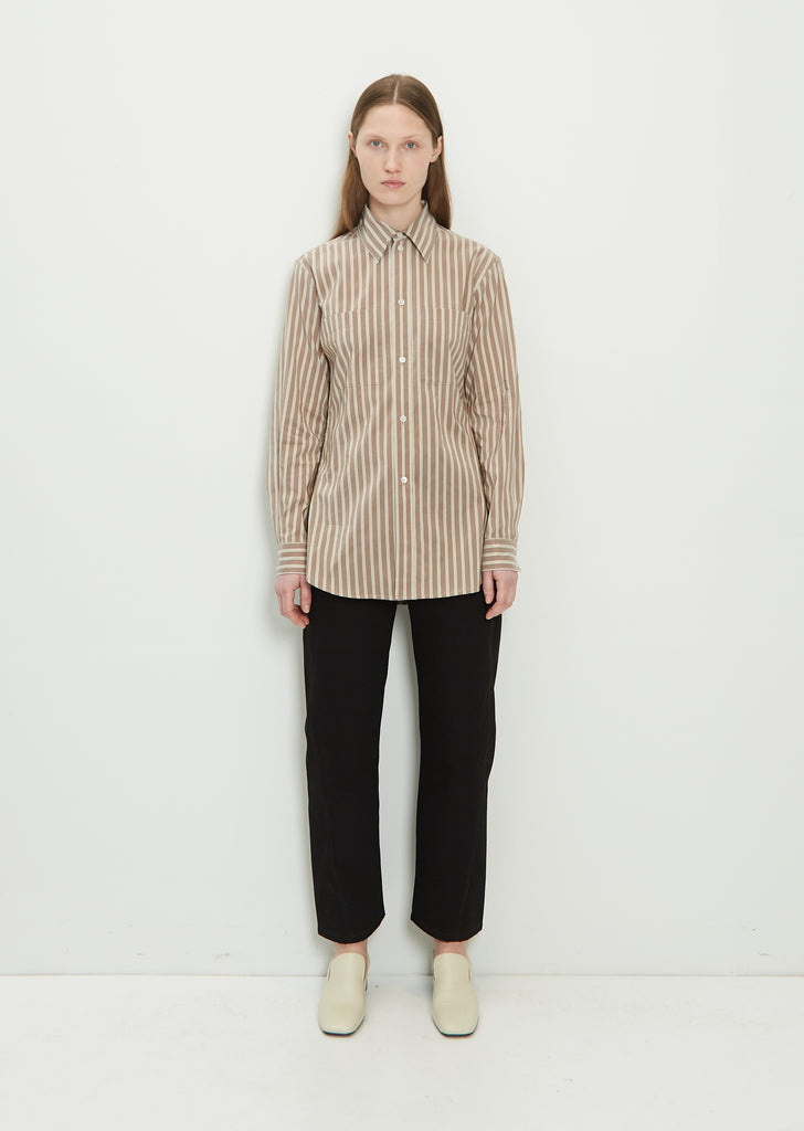 2 Pocket Fitted Cotton Silk Shirt — Chestnut/Beige/White