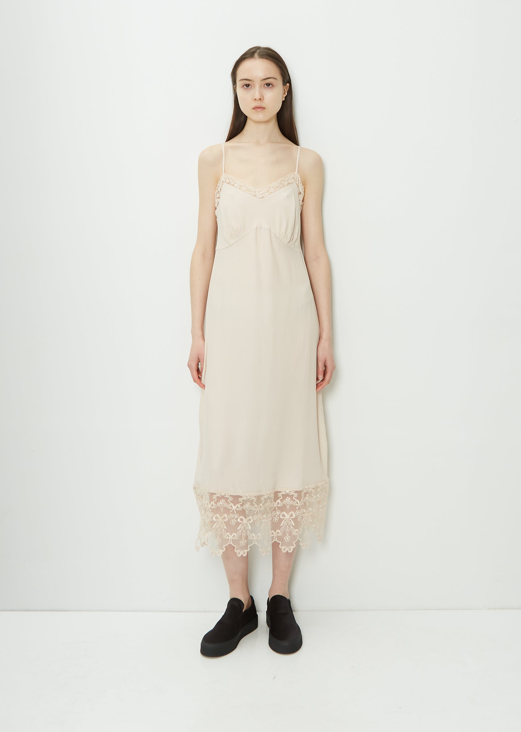 Lace Trim Slip Dress Nude La Garonne Lace Trim Slip Dress Nude La Garonne