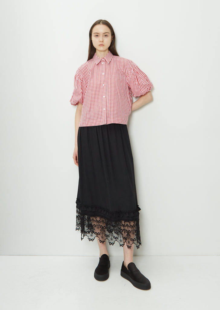 Puff Sleeve Daisy Shirt — Red/White/Pearl