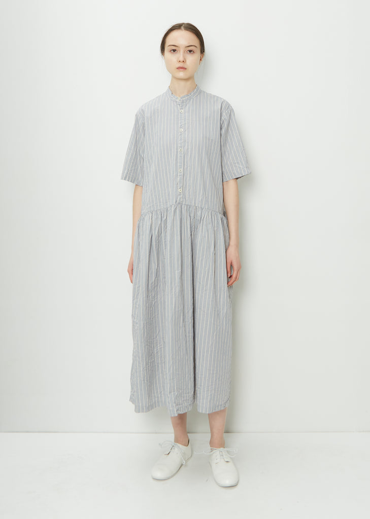 Stand Collar Stripe Shirt Dress Blue La Garonne Stand Collar Stripe Shirt Dress Blue La Garonne