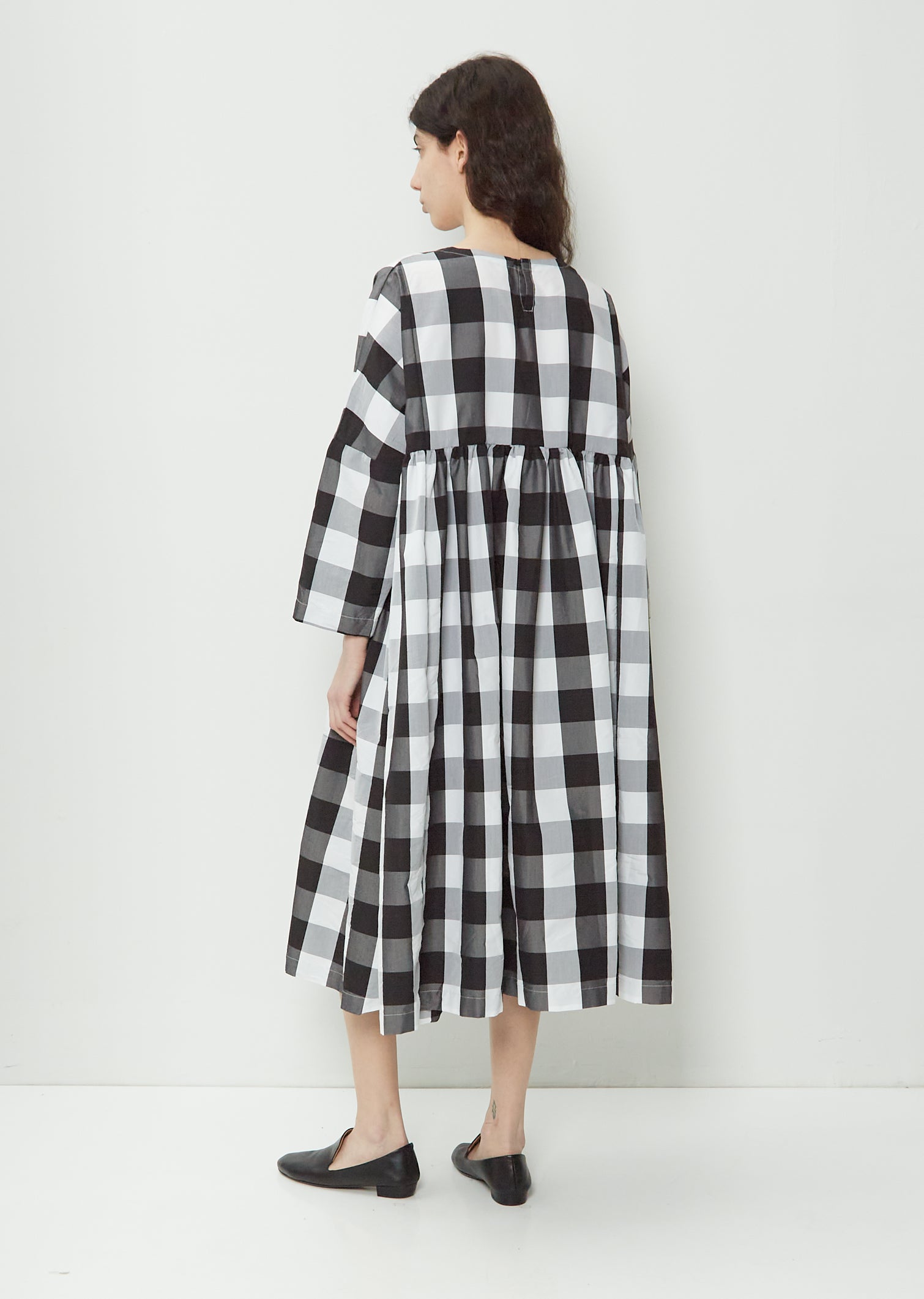 Cotton Check Gathered Smock Dress La Garonne Cotton Check Gathered Smock Dress La Garonne