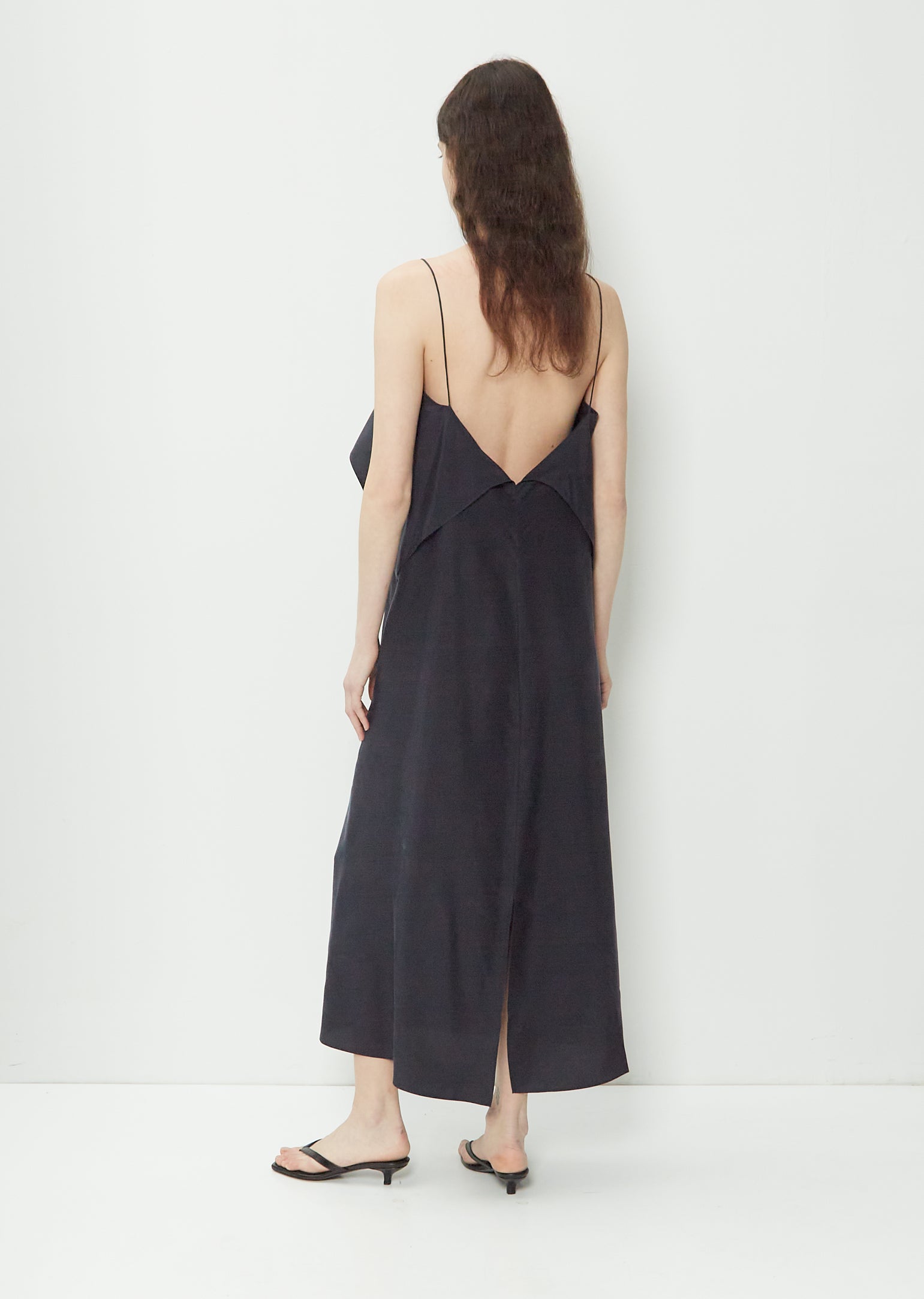Draped Silk Cami Dress — Navy – La Garçonne