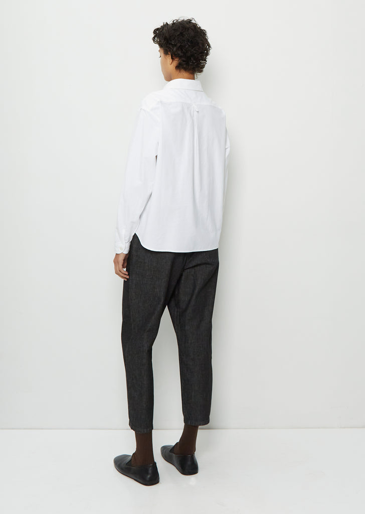 Round Collar Long Sleeve Cotton Shirt — White