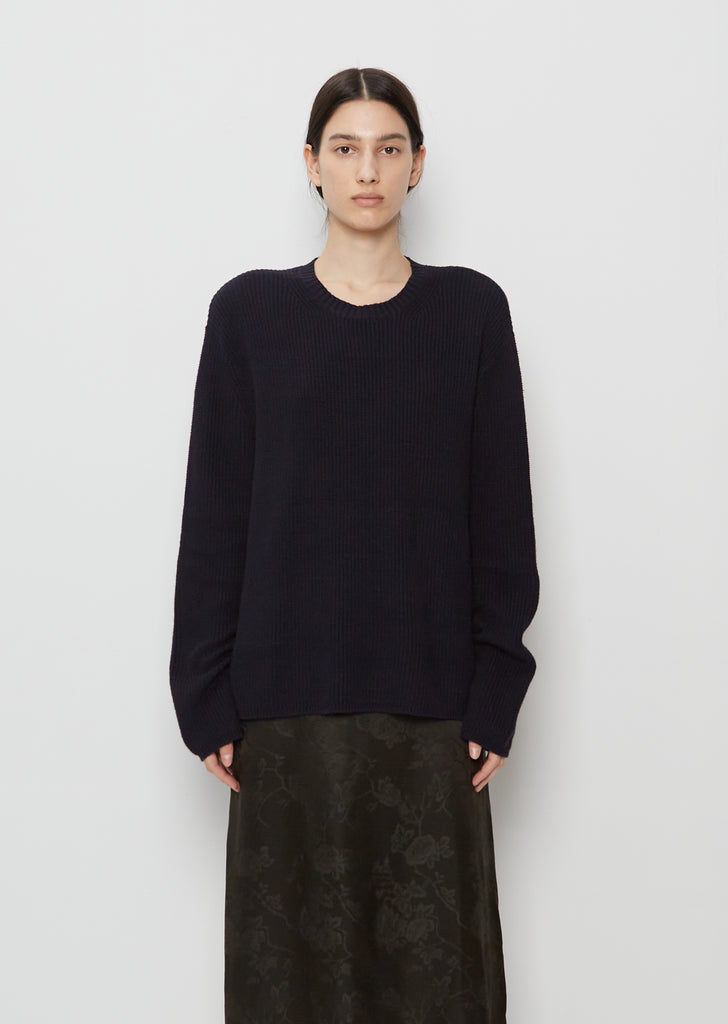 Ribbed Boxy Cotton Cashmere Crew — Navy