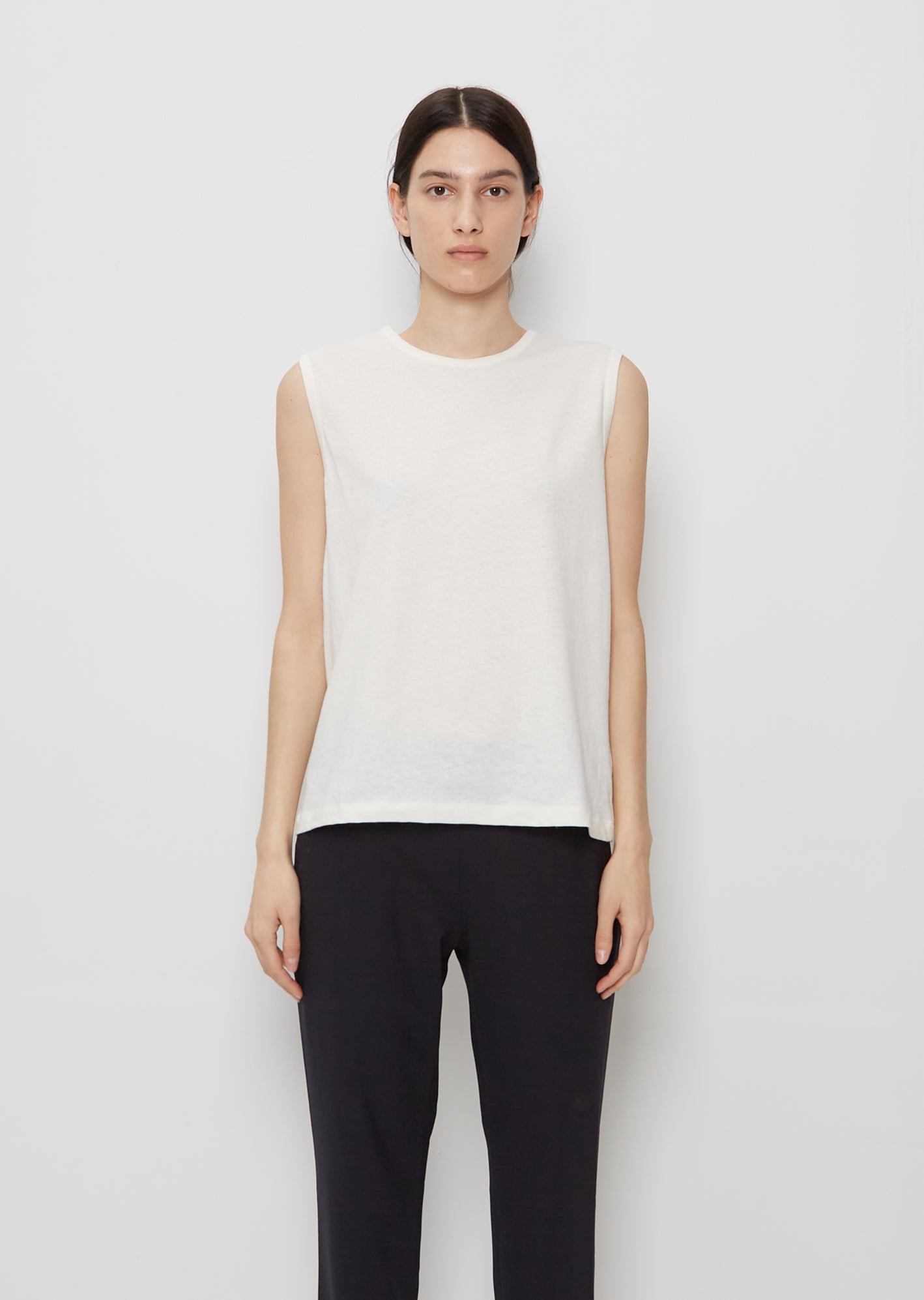 Muscle Cotton Linen Tank Top — White – La Garçonne