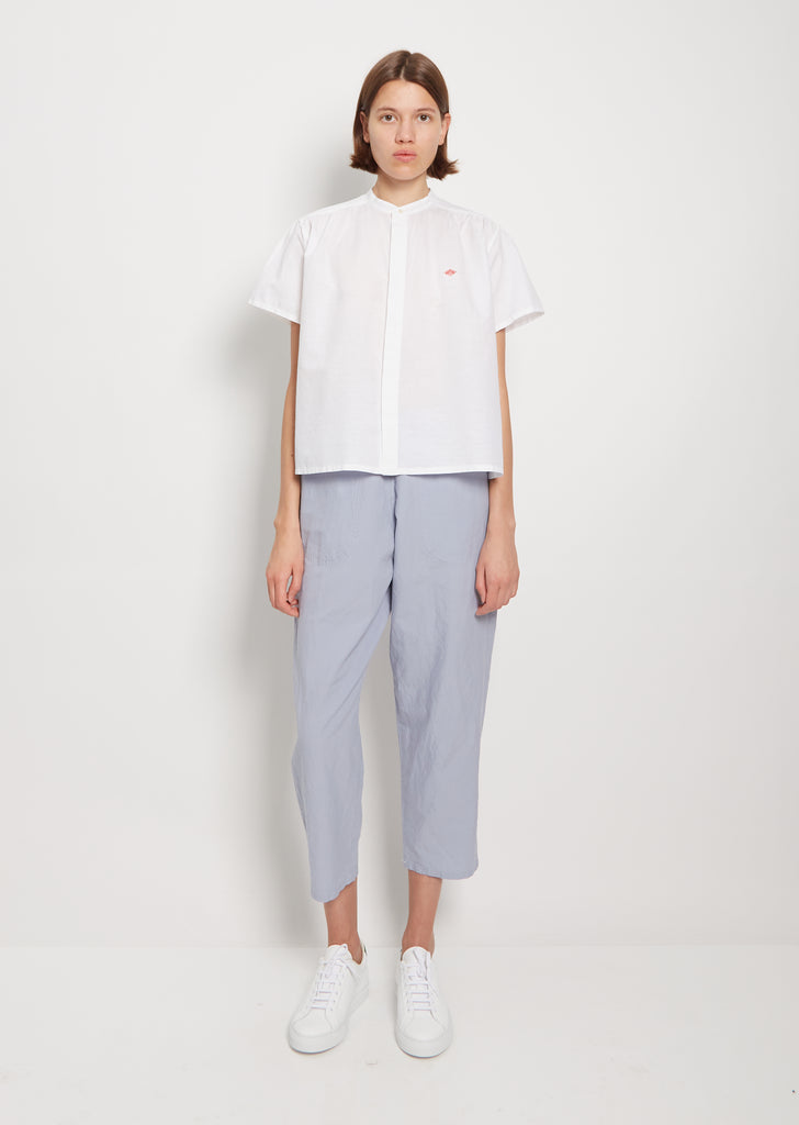 Mandarin Collar Cotton Linen Shirt — White