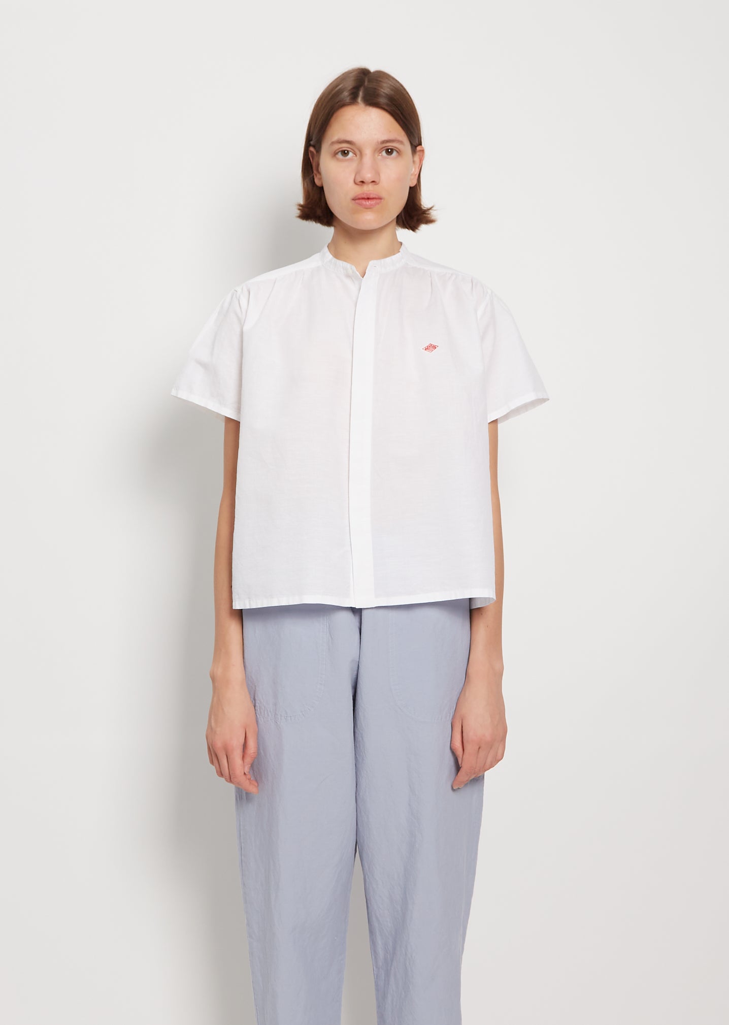 White Crop Shirt Cap Sleeve Collared Cotton Linen