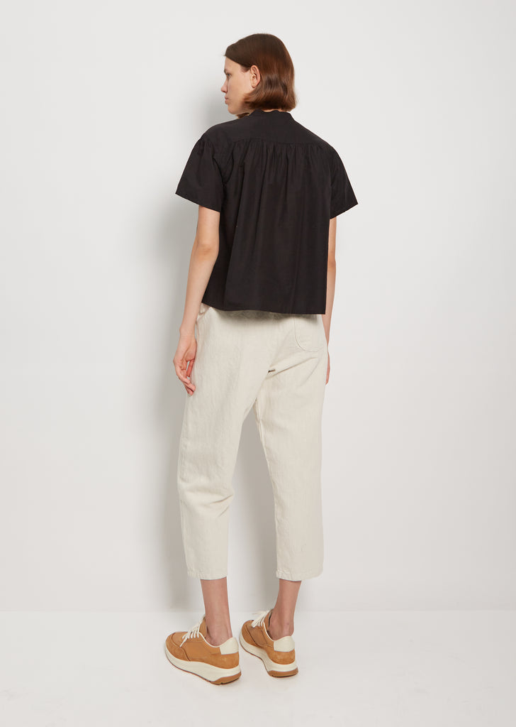 Mandarin Collar Cotton Linen Shirt — Black