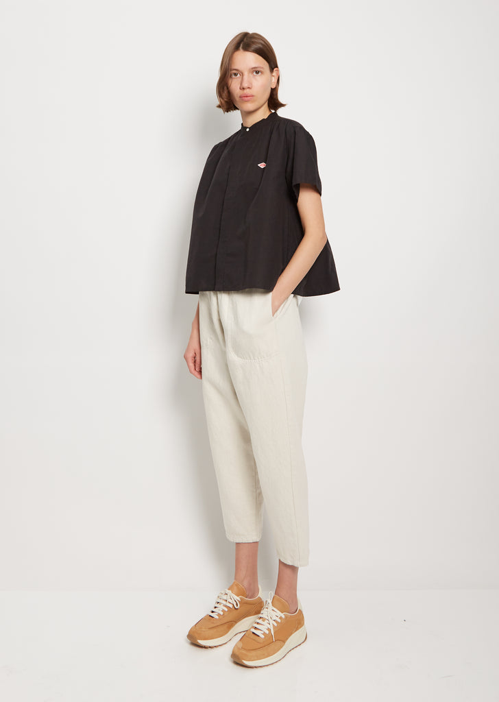 Mandarin Collar Cotton Linen Shirt — Black