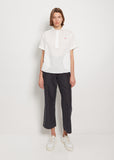 Round Collar Linen Short Sleeve Shirt — White