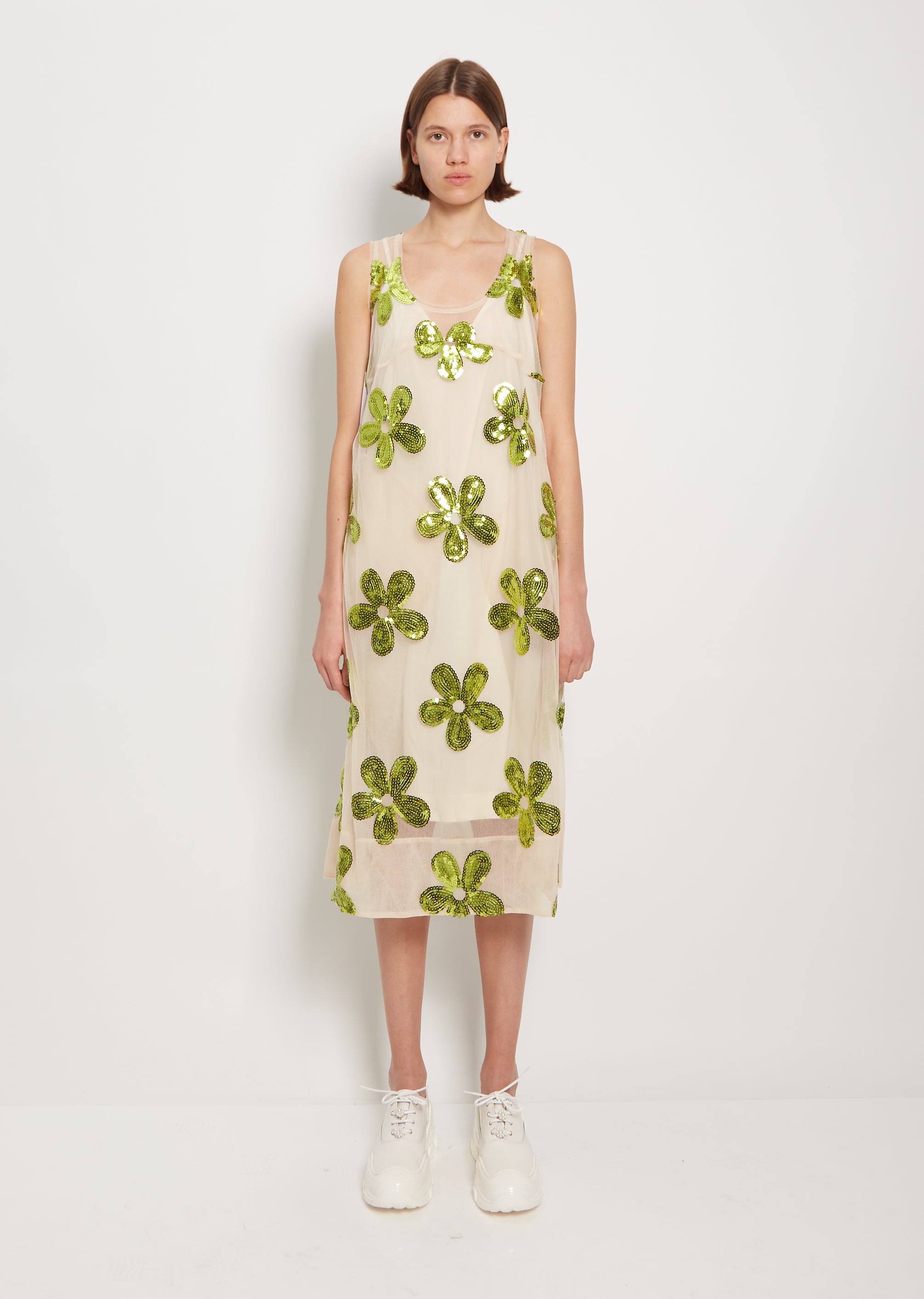 Sheer Top Slip Dress Green/Nude La Garonne Sheer Top Slip Dress Green/Nude La Garonne