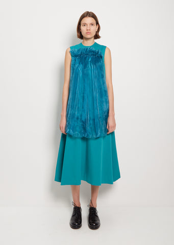 Viscose Twill & Organdy Pleats Dress — Peacock