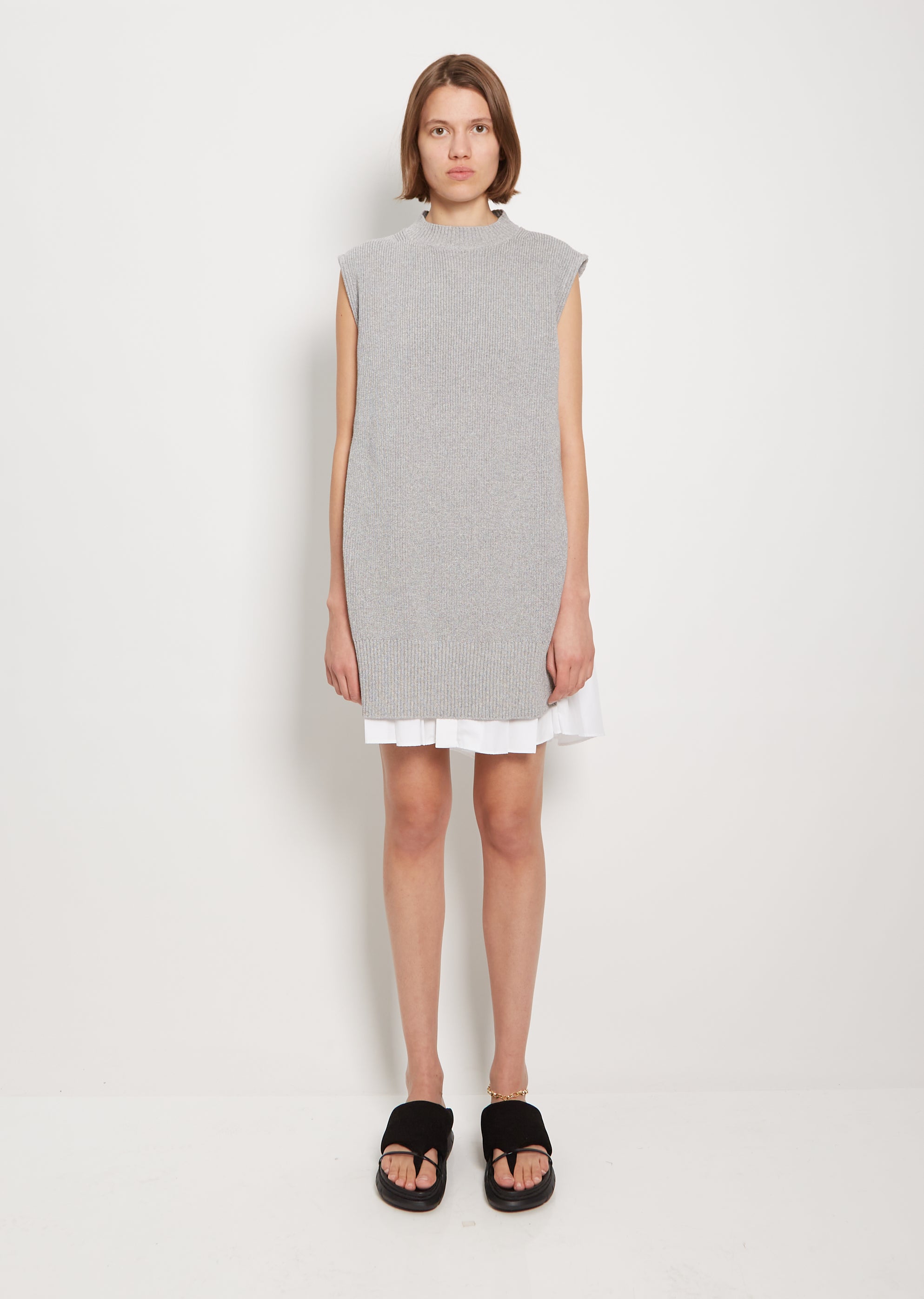sacai cotton poplin dress Sacai Scarf-detailed Striped Cotton-blend Poplin Mini Dress - Women - Blue Dresses