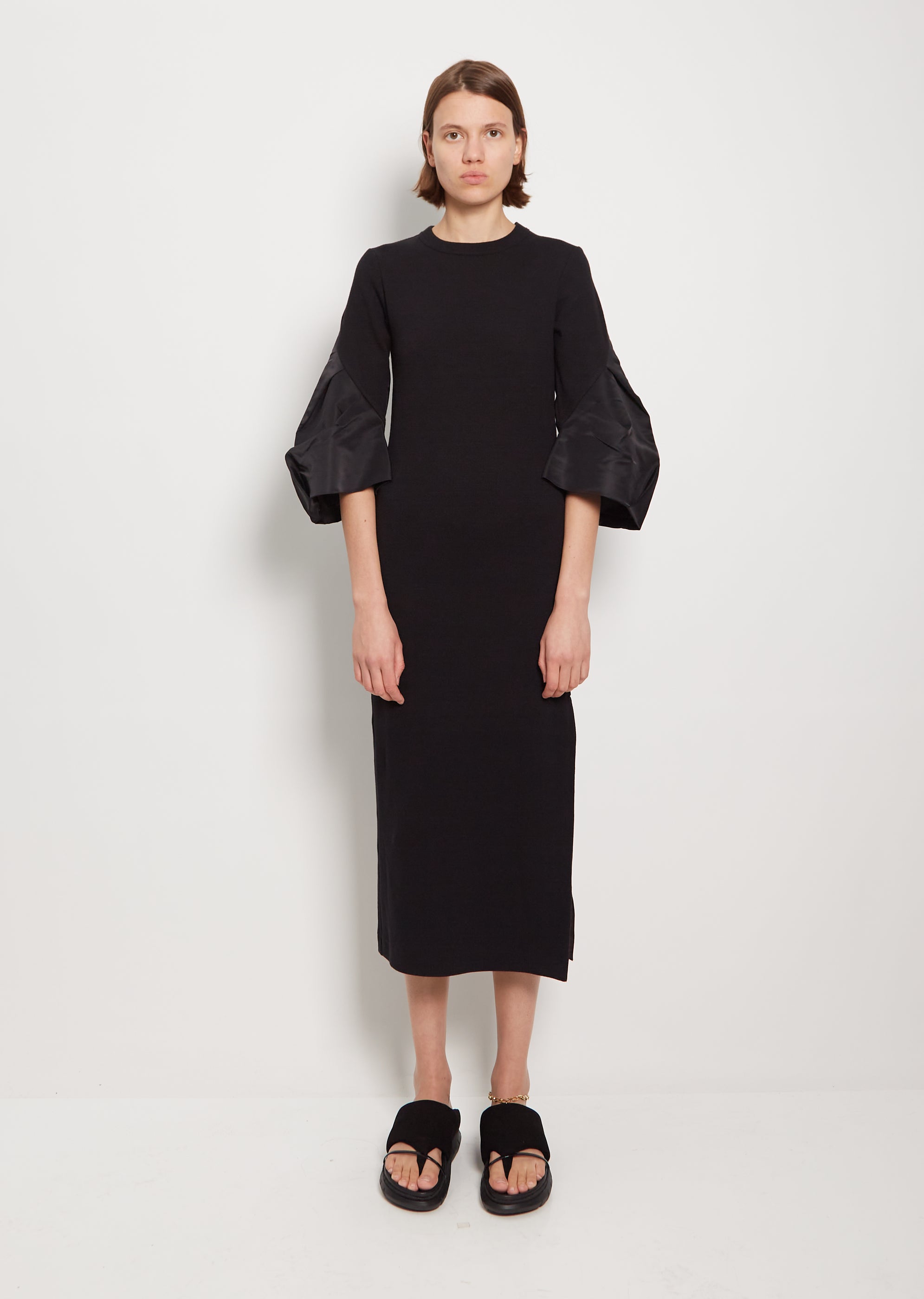 Nylon Twill Mix Cotton Jersey Dress - 1 / Black