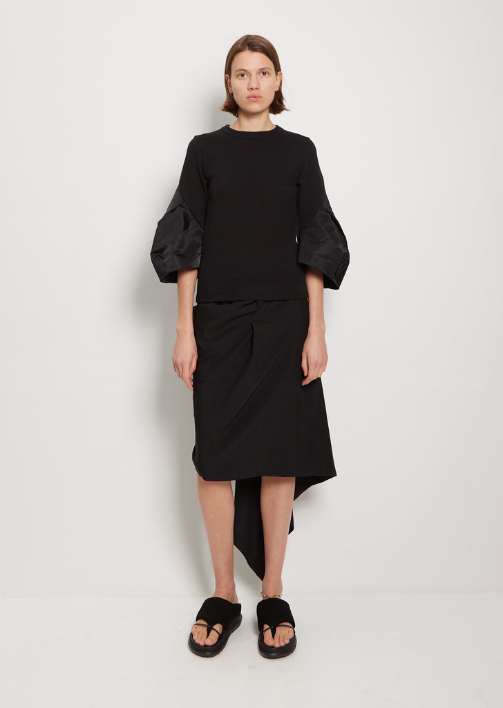 Nylon Twill Mix Cotton Jersey Pullover — Black