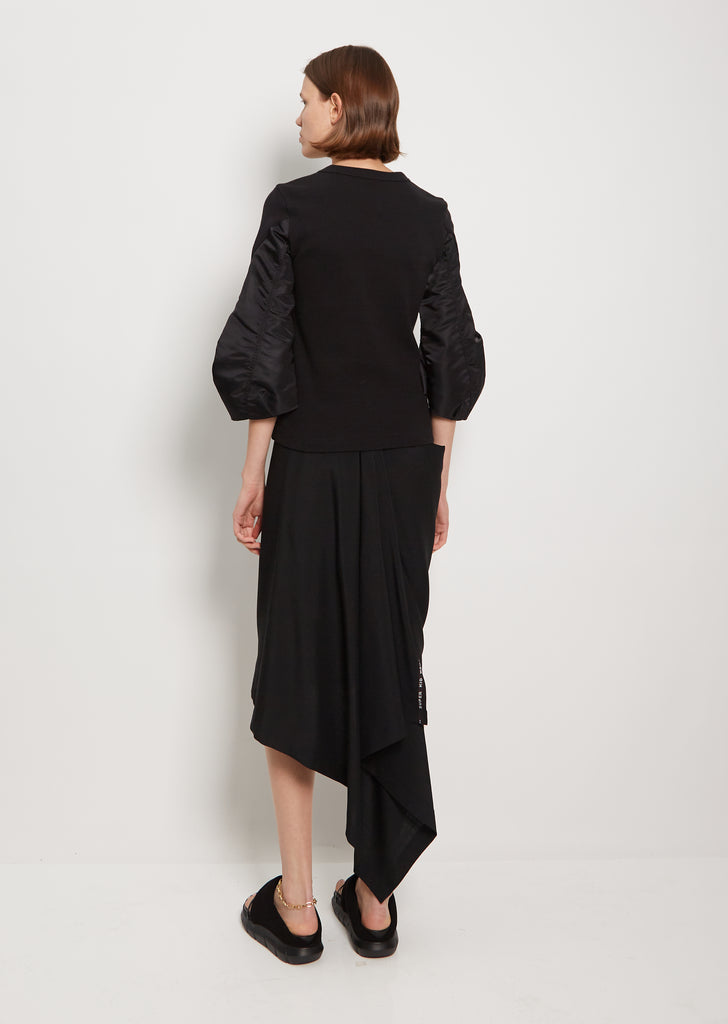 Nylon Twill Mix Cotton Jersey Pullover — Black
