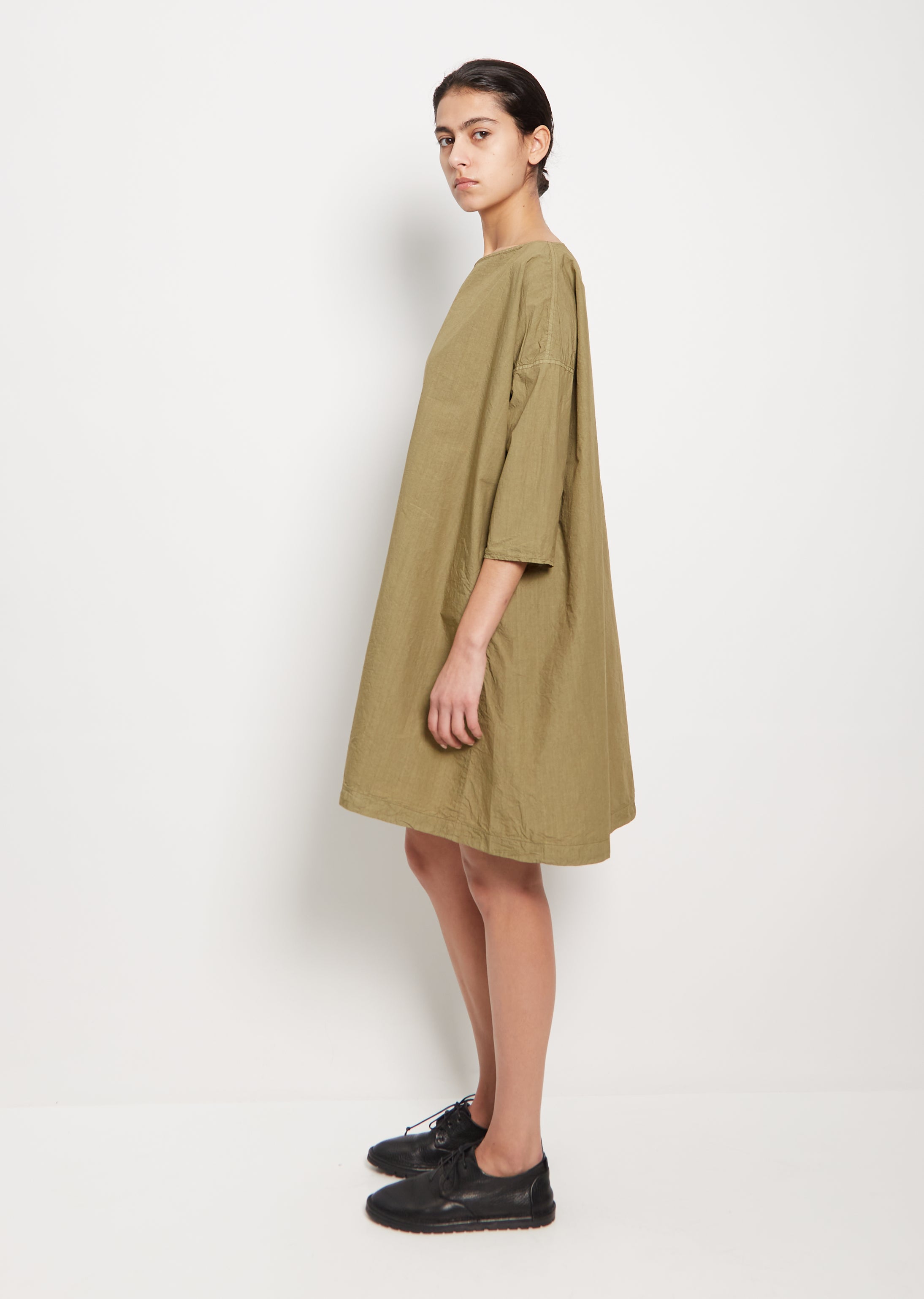 Tissue Cotton Boatneck Dress Khaki La Garonne Tissue Cotton Boatneck Dress Khaki La Garonne
