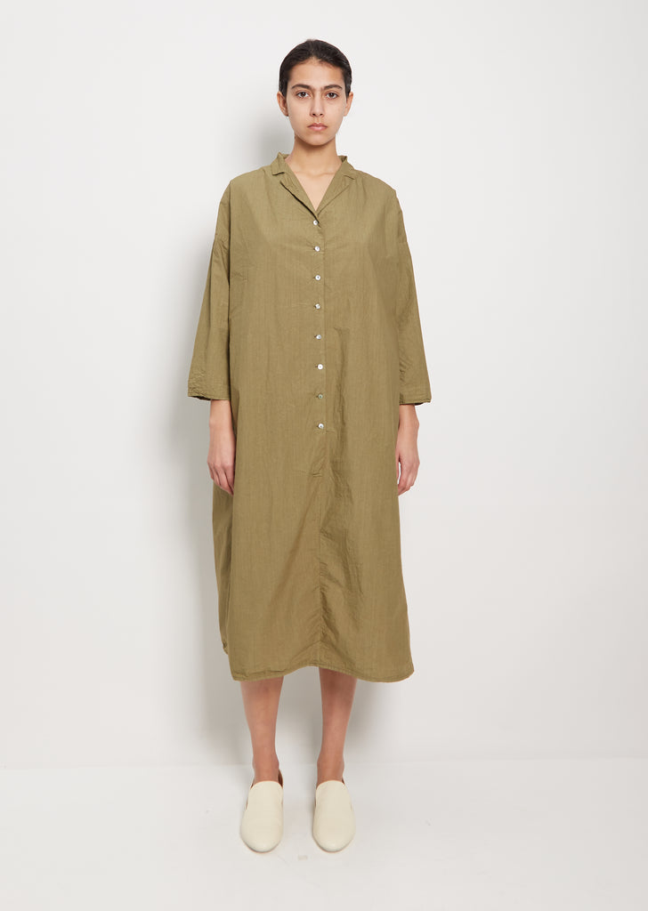 Tissue Cotton Tailored Collar Dress — Khaki