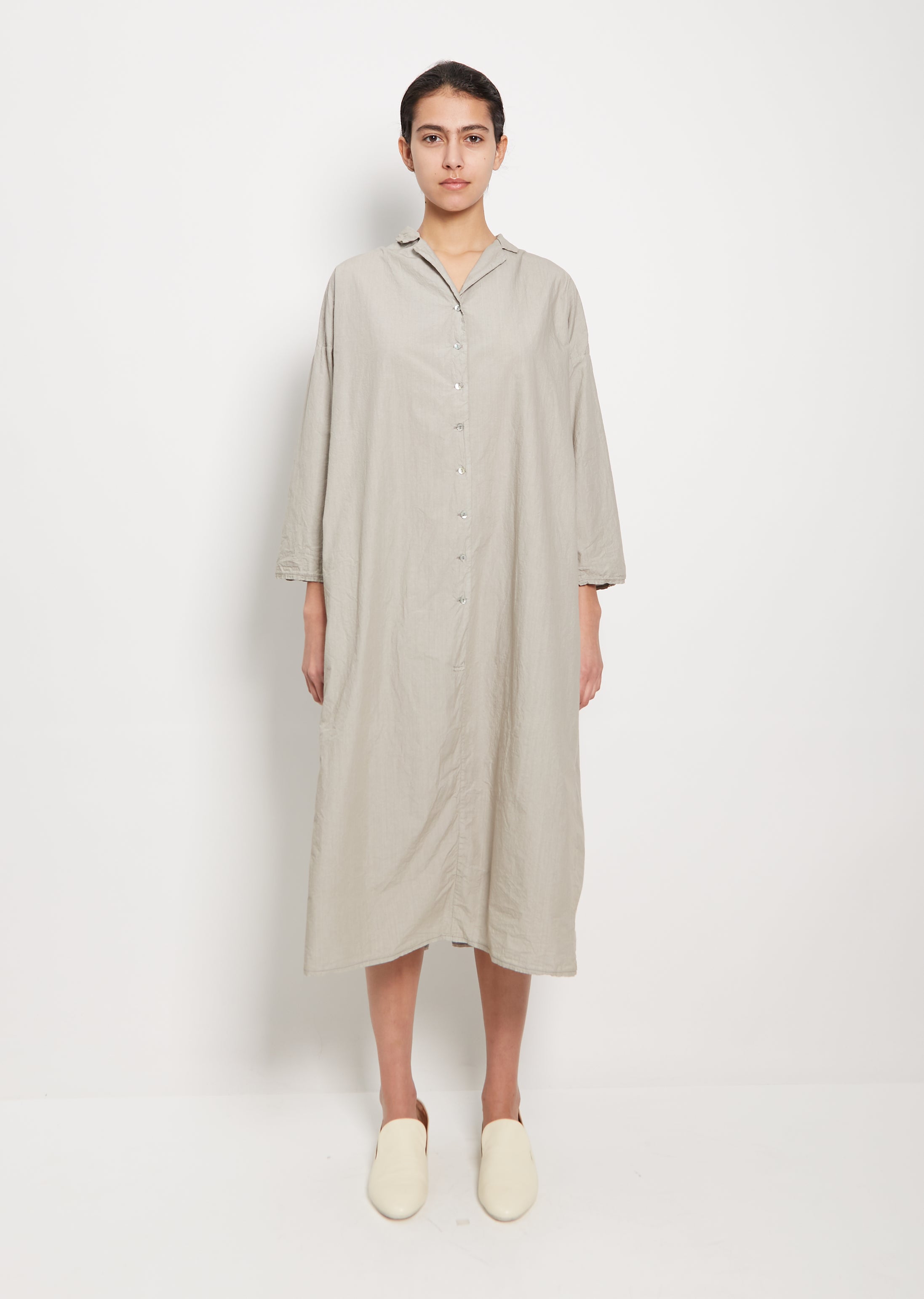 Tissue Cotton Tailored Collar Dress Stone Grey La Garonne Tissue Cotton Tailored Collar Dress Stone Grey La Garonne