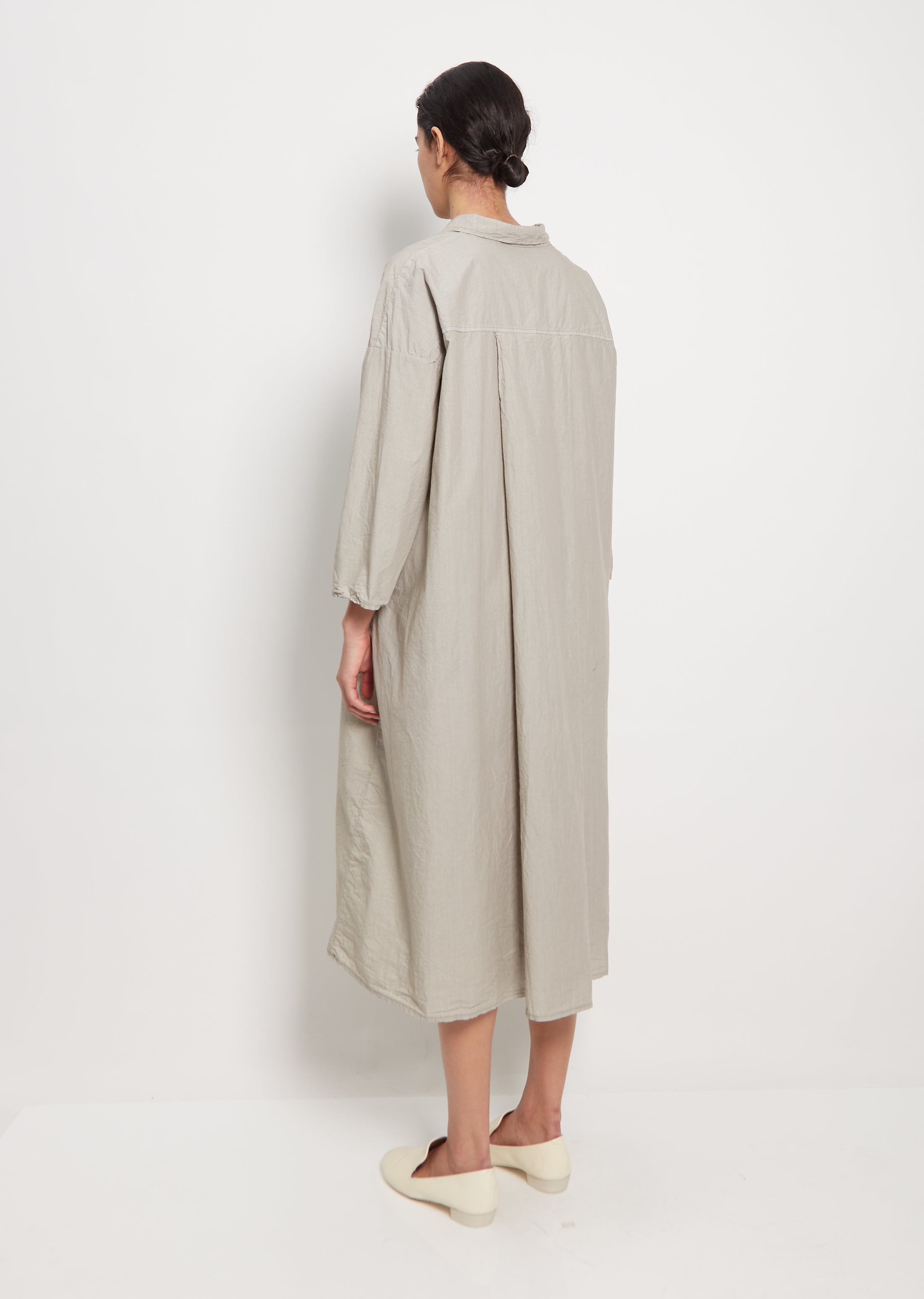 Tissue Cotton Tailored Collar Dress — Stone Grey – La Garçonne Tissue Cotton Tailored Collar Dress — Stone Grey – La Garçonne
