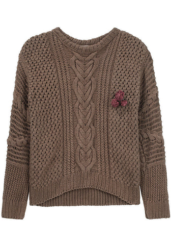Cable Sweater w/ Flower Pin