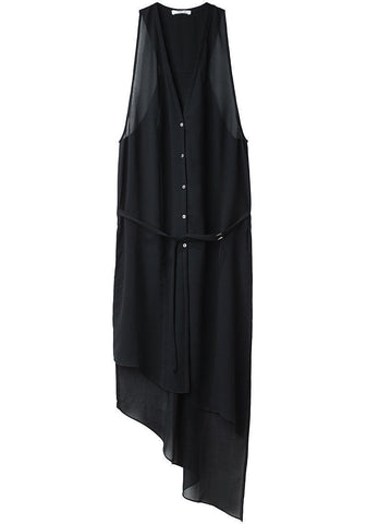 Belted Chiffon Dress w/ Slits