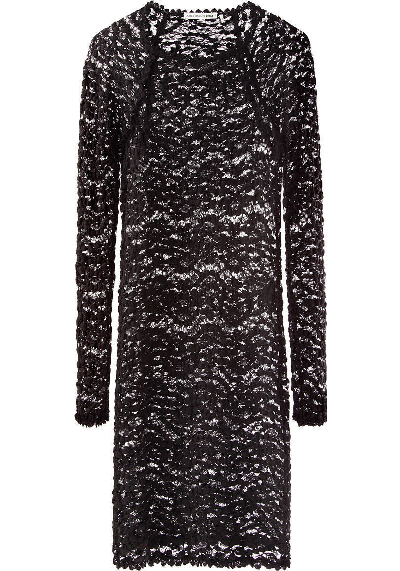 isabel marant black lace dress Liya lace-trimmed embroidered ramie mini dress - black