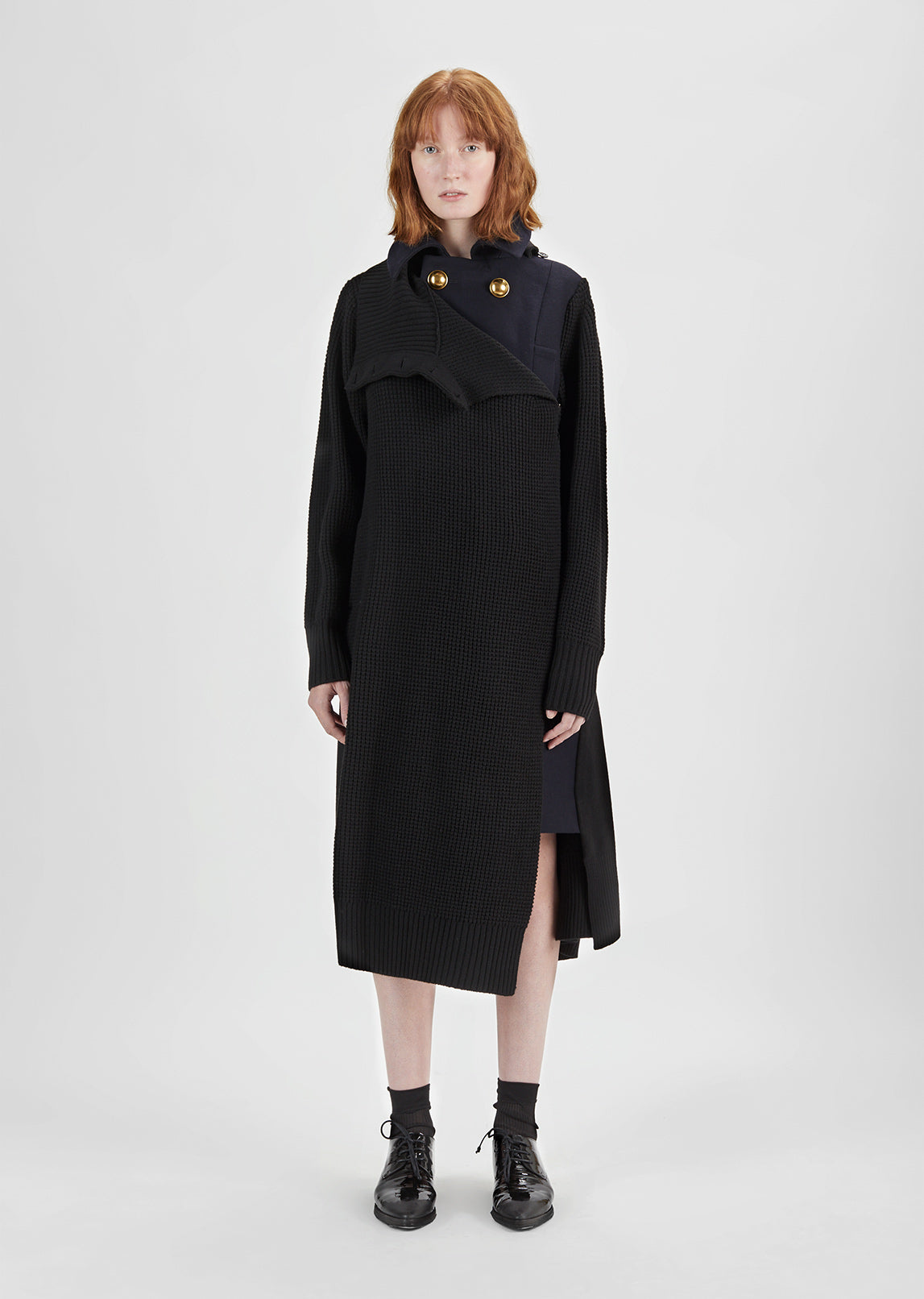 Melton Wool Dress Long Jacket - JP 1 / Black X Navy