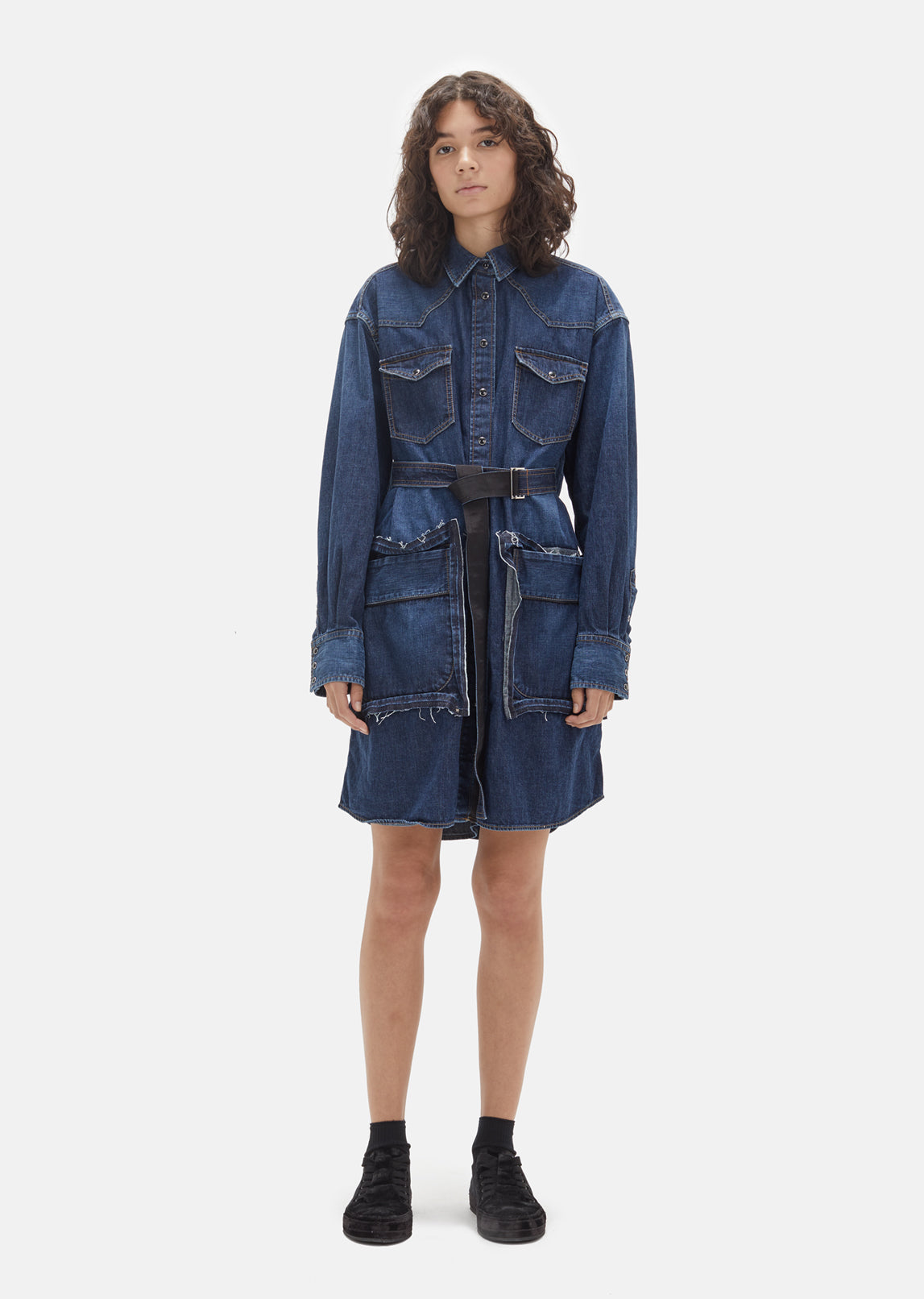 sacai denim dress Deconstructed denim minidress in blue - Sacai