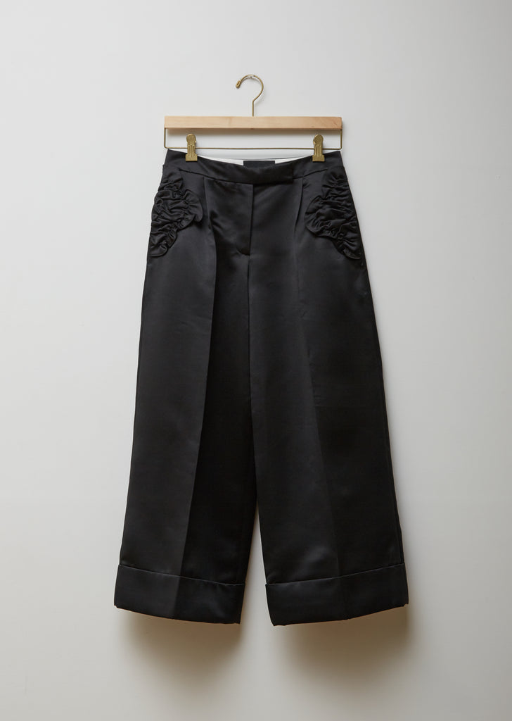 Wide Leg Tailored Trousers With Smocked Pocket