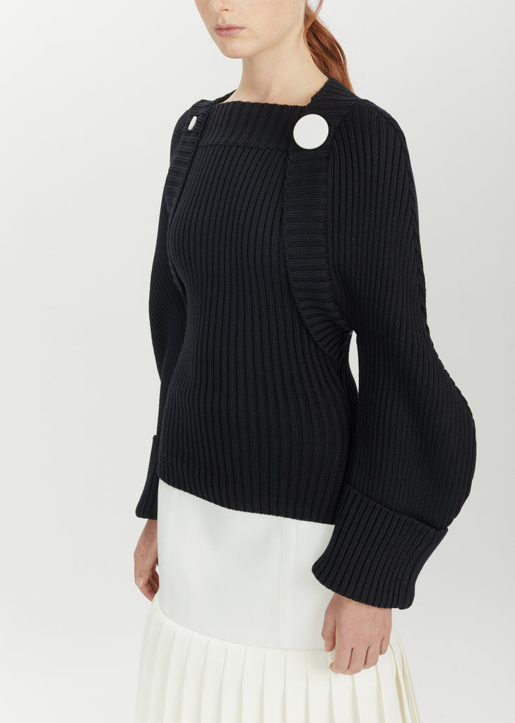 Buttoned Balloon Sleeve Wool Sweater