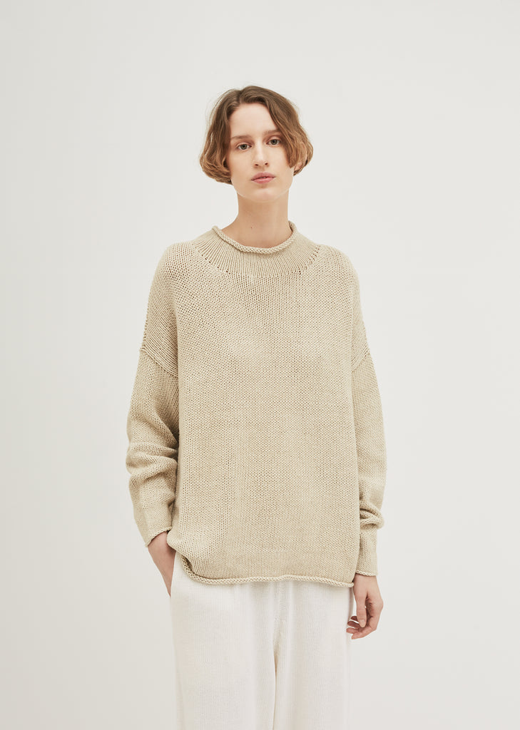 Cotton Linen Roll Neck Sweater