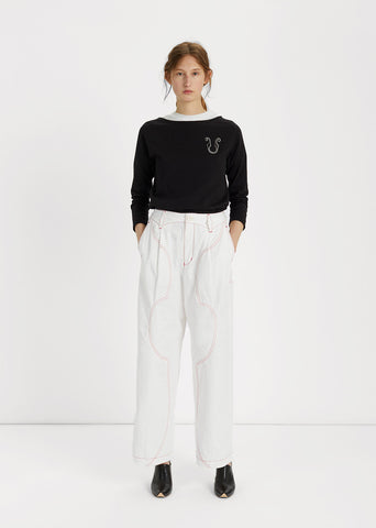 Contrast Stitch Wide-leg Pants