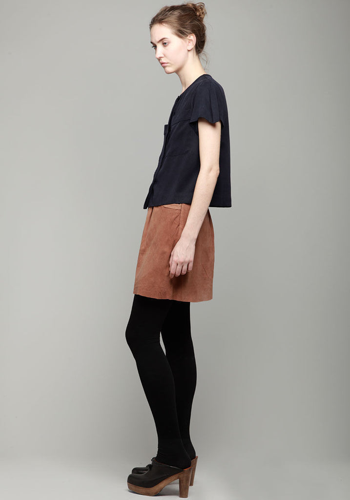 Suede Button Front Skirt