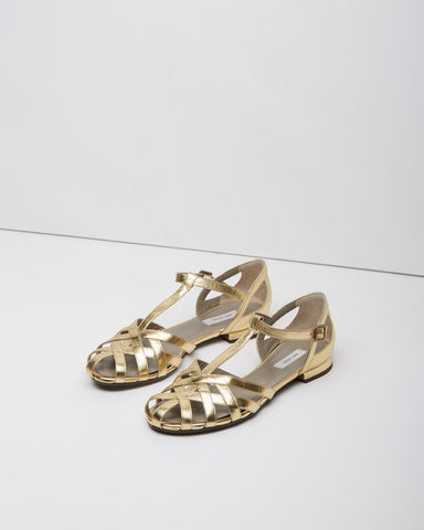 Metallic Woven T-Strap Sandal