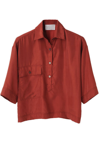 Boxy Cropped Silk Shirt