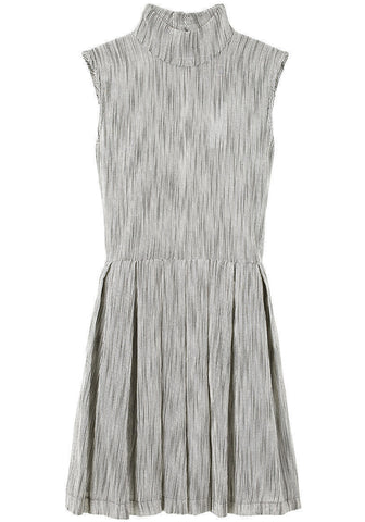 High Collar Pleated Dress