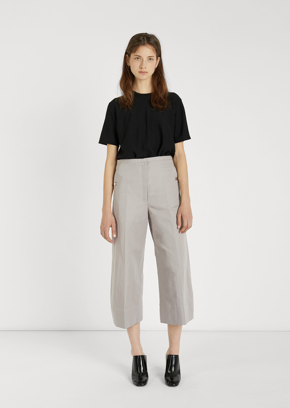 Dunnes Stores  Grey Paul Costelloe Studio Cropped Linen Trousers in Grey