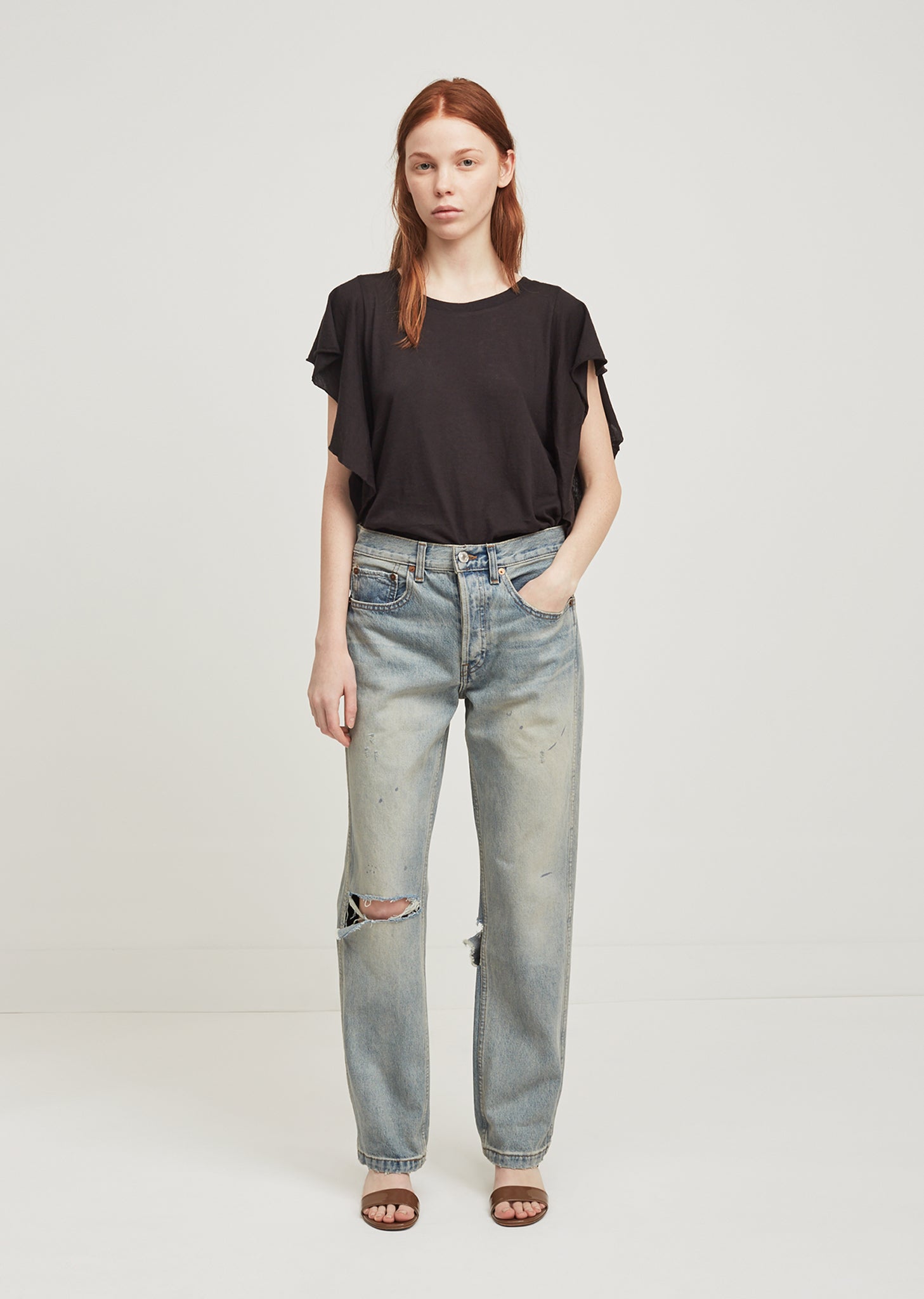 デニム・ジーパン Undermycar RED PAINTED RUST WASHING GRUNGE JEANS 5FT2057 Grunge Jean by RE/DONE - La Garçonne